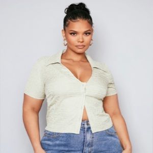 Textured Short Sleeve Crop Shirt Sage Green - perfect for spring